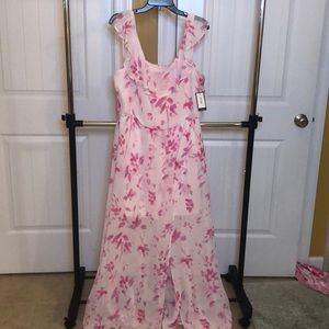 NWT Nine West white hibiscus high-low dress